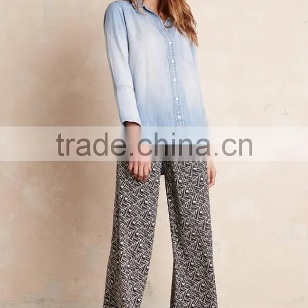 Hot Sale Women Light Blue Denim Chambray Shirt Lowest Price photo-4