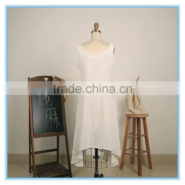 Summer Women Elegant Sleeveless Linen Cotton Asymmetrical Beach Dress photo-2