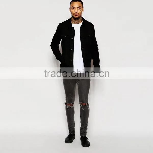 High Quality Two Pocket Denim Wholesale Custom Black Jacket photo-4