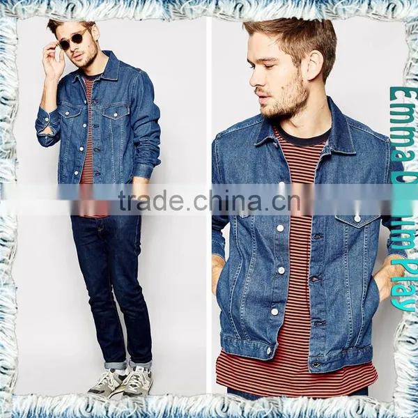 2016 Silver Button Blue Denim Males Classic Biker Style Jacket Top Customized Design photo-4