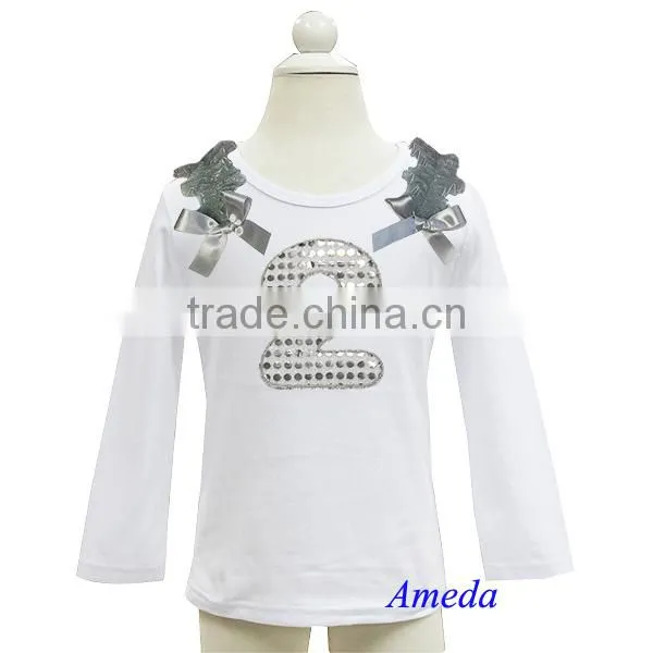 Girls Bling Silver 1st - 6th Birthday White Long Sleeves Tee photo-2