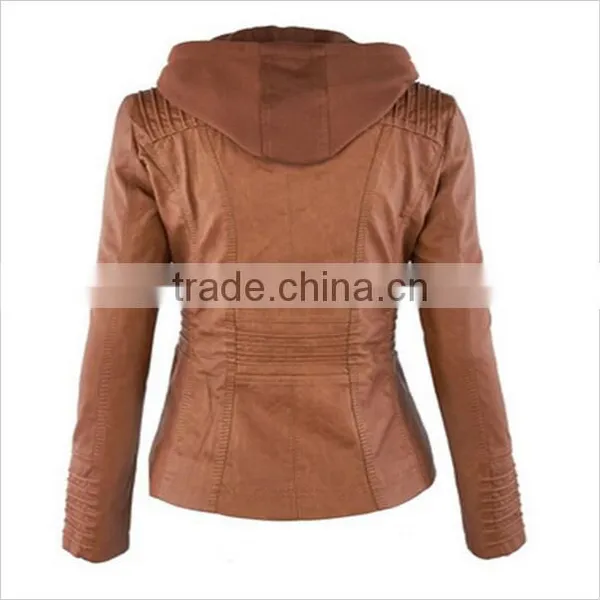 New Leather Suede Jacket Women Spring Autumn Zipper Jacket Tops Coat European Removable Hooded Short Outerwear photo-3