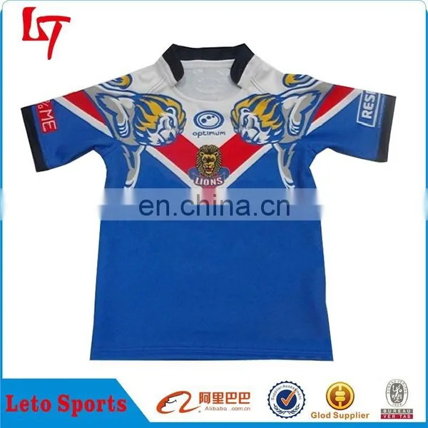 Blue Fitted Spandex Rugby League Jersey Stretch Polyester Rugby Shirt