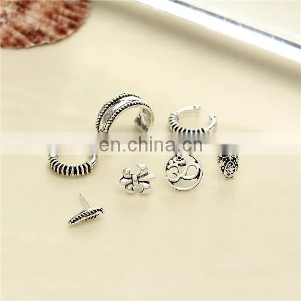 7pcs/set Bohemian Retro Owl Leaf Suit Cuff Stud Earrings Earring Set photo-3