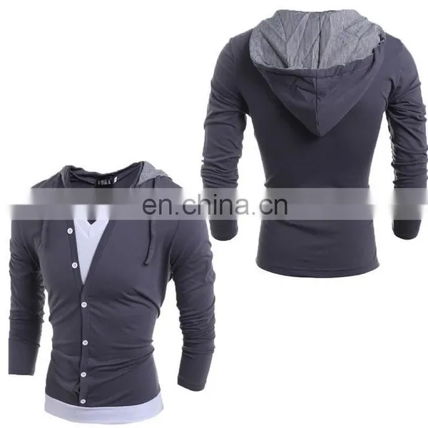 New Fashion Mens V Neck Long Sleeve Slim Fit Hooded Casual T-Shirt Tops Tee Shirts photo-4