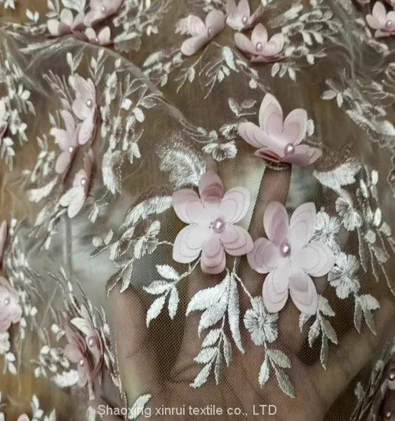 Hand French Beaded Lace Fabric Embroidery photo-2