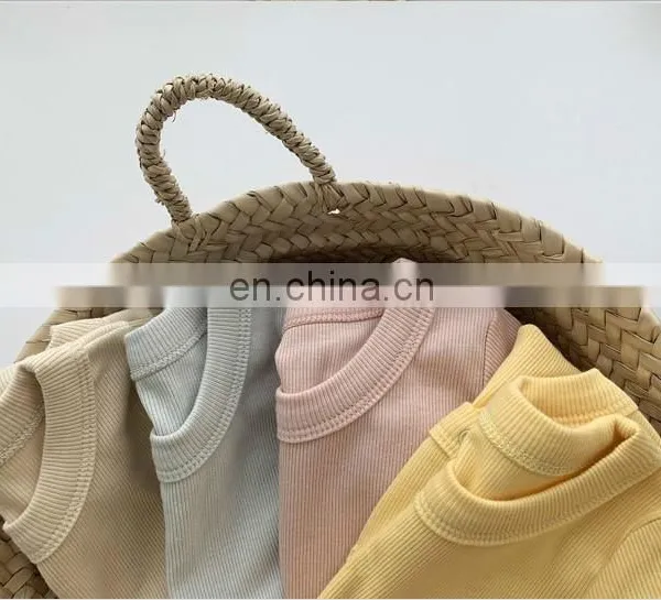 Wholesale Infants & Toddler Solid Color Clothes Baby Spring Autumn Short Sleeve Rib Cotton Romper photo-6