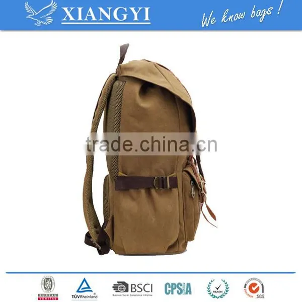 Vintage Men's Military Canvas Leather Travel Backpack Hiking Rucksack School Bag New Design in 2016 photo-3