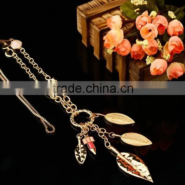 Gold Blossom Leaf Long Pendant Necklace photo-4