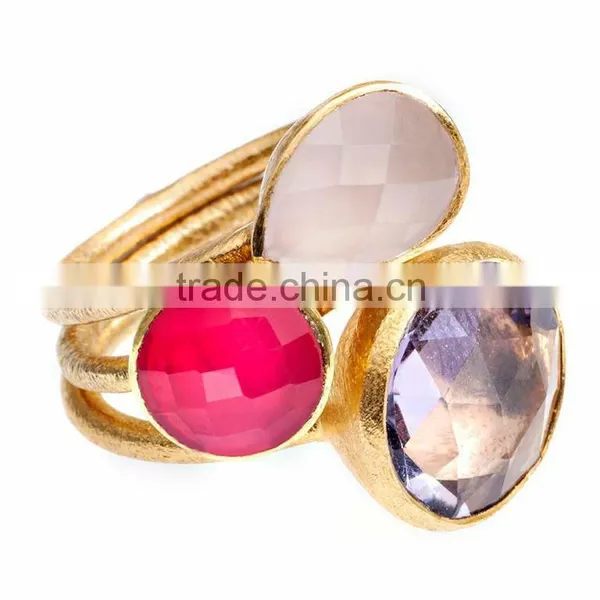 14K Gold Stacking Ring Diamonds Ruby and Clear Gemstone Stacking Rings Sets of 3 photo-2