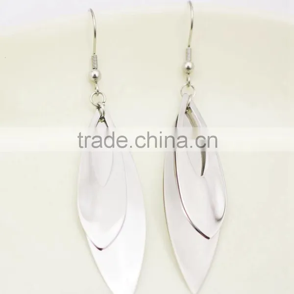 European and American Fashion Party Simple Metal Silver Double Tree Leaf Earrings Long Earrings Leaves Earrings Pendants Jewelry