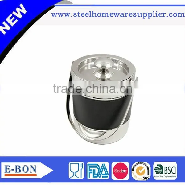 Hot Sale Stainless Steel Ice Bucket With Black PU Leather Bar Tools photo-2