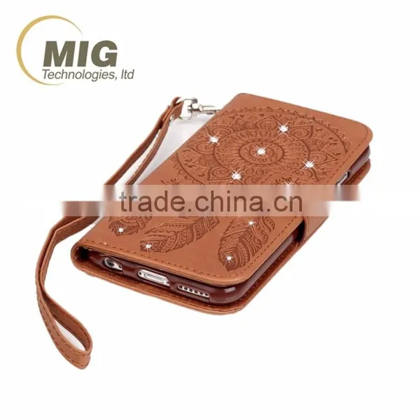 Diamond Flower Wallet Leather Case With Strap With Inside TPU Phone Case for Iphone 6 6S photo-5