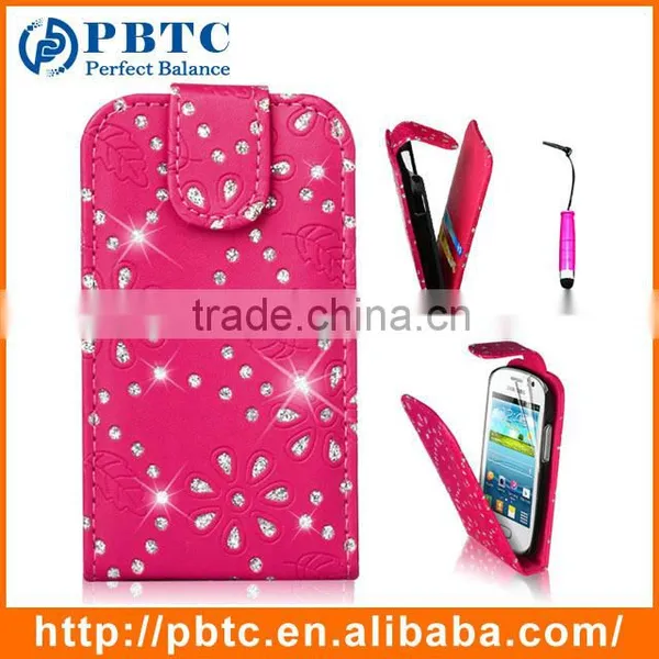 Set Screen Protector Stylus And Case , Bling Leather Wallet Case For Samsung Galaxy Fame S6810 photo-4