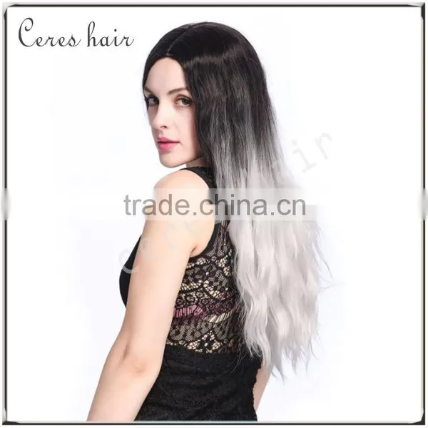 Fashion Gradual Colors Heat Resistant Costumes Wig Ombre Gray Synthetic Wig for Party Long Curly Style Quality Choice photo-2