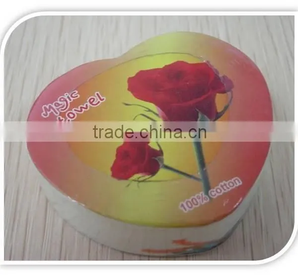 Cotton Material Romantic Heart Shape Compressed Towel Screen Printed Heart Compressed Towel Quality Choice photo-6