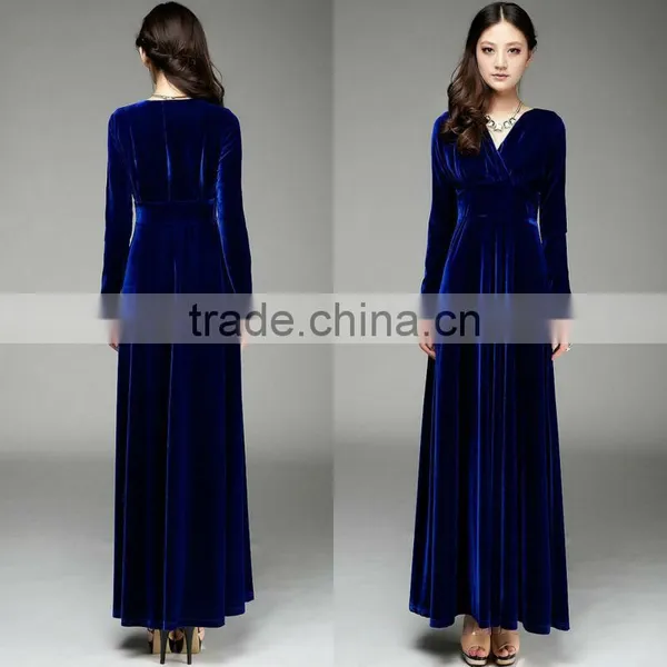 2014 Long Sleeve Velevt Evening Dresses Elegant Purple Long Dresses Long Sleeve Velevt Evening Dresses of Velvet Dresses photo-5