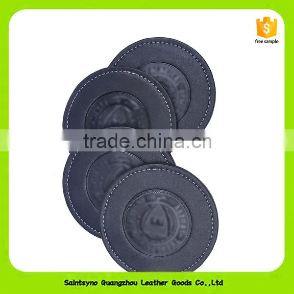 16016 Eco-friendly Leather Black Round Shape Leather/PU Drink Coaster photo-4