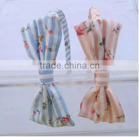 Fashion Stripe and Floral Printed Fabric Bow Hairbands