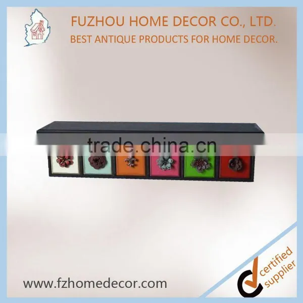 Antique Wooden Wall Shelf With Colorful Drawers photo-3