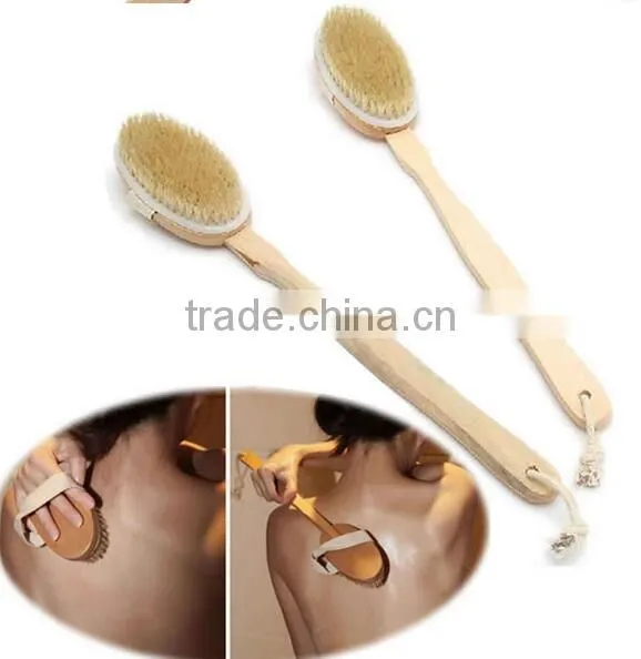 Cy298 Removable Body Brush Natural Boar Bristles Long BeechwoodHandle Bath Shower Brushes Great Back Scrubber Dry Skin Brush photo-3