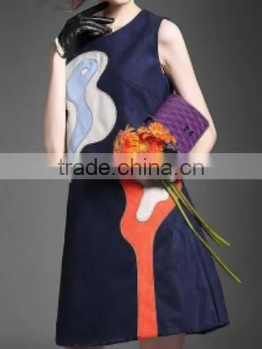 Sleeveless A Line Short Skirt Ladies Smart Casual Dress /Neck Waist Zipper Short photo-2