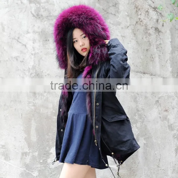 CX-G-P-05K Women Real Raccoon Fur Collar Decorate Real Fox Fur Parka photo-6