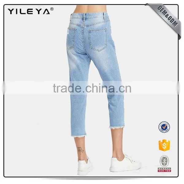 2017 Fashion Slim Fit Straight Leg High Waisted Embroidered Denim Pants Casual Women's Jeans photo-4