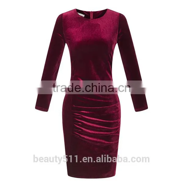 Custom Women Long Sleeve Boat Neck Slim Fit Bandage Dress SD47 photo-3