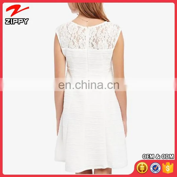 Zippy Clothing Manufacturer A-line Silhouette Short Sleeve Day Life White Maternity Lace-Trim Dress China Supplier photo-2