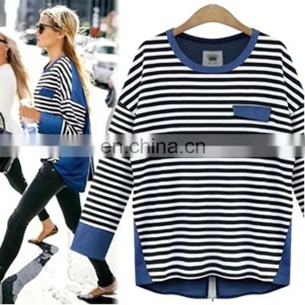 Plus Size With Jeans T-shirt Black and White Spring Blouse for Women