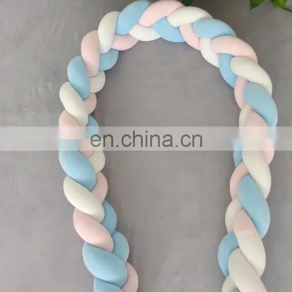 Mixed Colors Baby Crib Pillow Braided Crib Bumper Knot Decorative Bolster Pillow photo-5