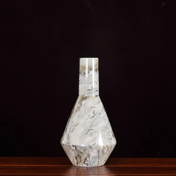 Nordic Marbling Applique White Yellow Taper Ceramic Dry Flower Vase For Living Room Decor photo-4