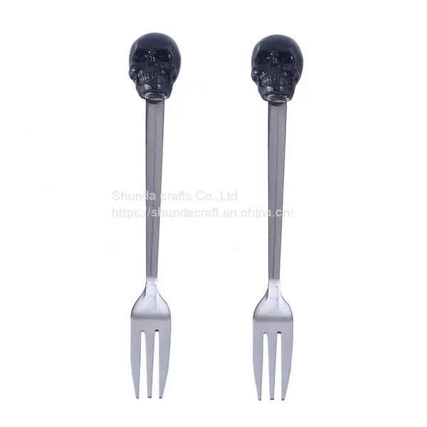 Head Skulls Knife Skeleton Resin Shelf For Home Kitchen Shelf,Black Skull Fruit Fork Set photo-4