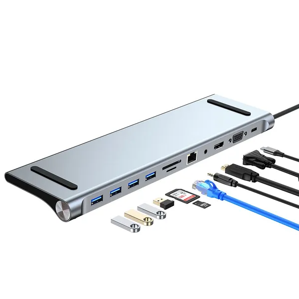 11 in 1 USB3.0 USB2.0 Type-C Docking Station 4K 30Hz HDMI-compatible VGA Gigabit Network Port 3.5mm Jack photo-5