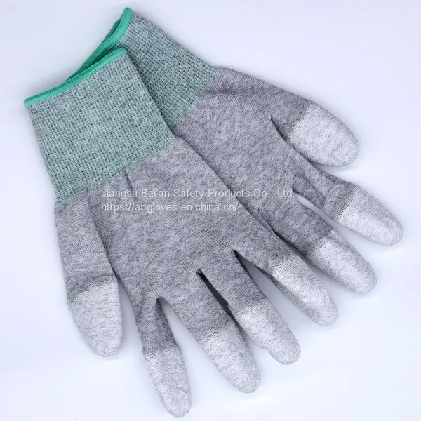 13 Gauge ESD Shell Elastic Red Cuffs Hand Work Safety PU Coating Dipped Palm Top Fit Polyurethane Gloves