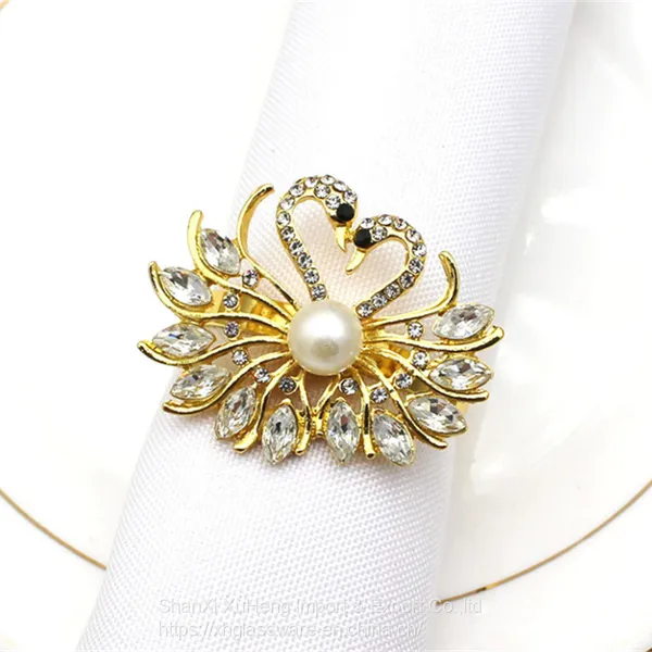 Factory Make Wedding Rhinestone Turquoise Crystal Swan Napkin Rings photo-2