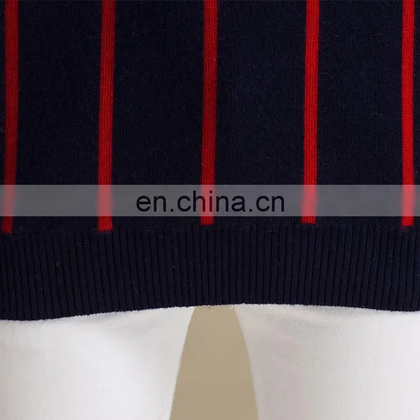 Winter Casual Navy Blue Vertical Stripe Patterned Cashmere Sweater for Women photo-5