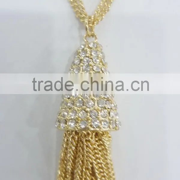FASHION RHINESTONE PENDANT NECKLACE EARRING WITH CHAIN TASSEL AND GLASS BEADS photo-3