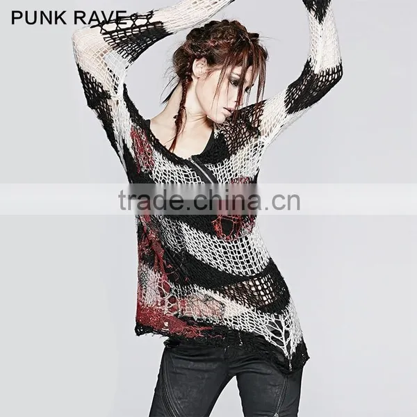 M-001 Latest Fashionable 100% Cotton Ladies Hand Knitted Punk Sweater