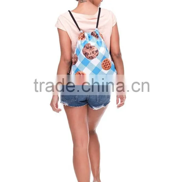 High Quality 3D Printed Cookie Blue Grid Kids Ecobag Drawstring Bag photo-4