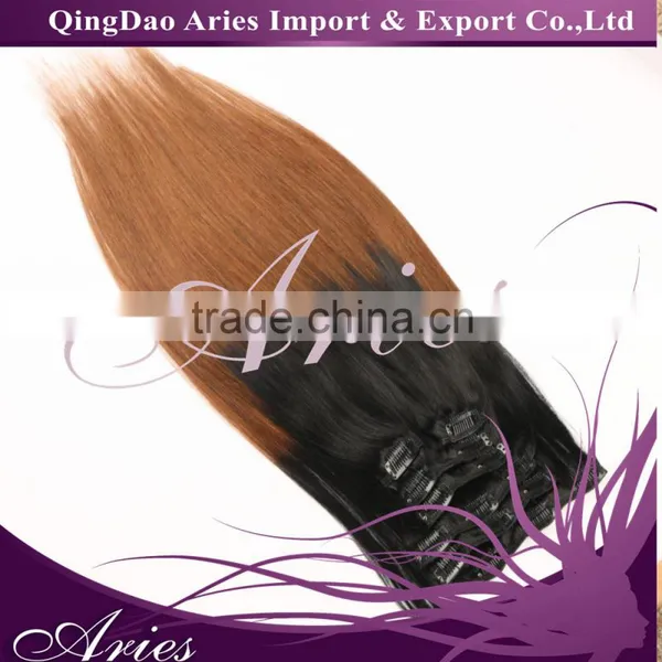 Clip in Human Hair Extensions 18" 7pc 70g Ombre Colors Natural Hair Black Blonde photo-4
