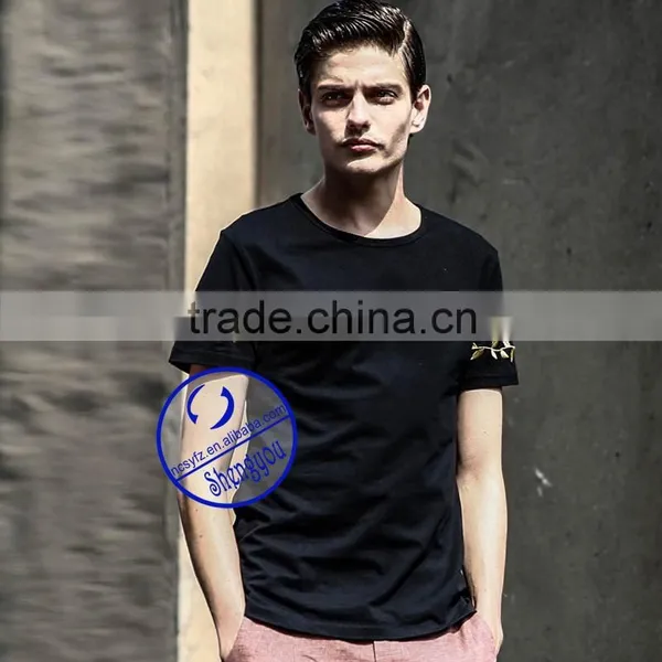 Wholesale New Design Embroidered Mens Black T-shirt photo-4
