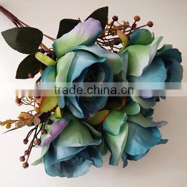 Blue 7 Heads Artificial Rose Flower Bouquet photo-6