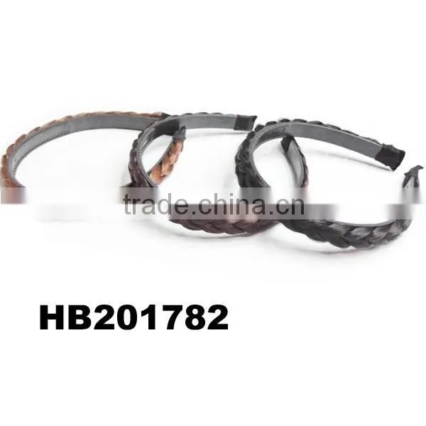 Plastic Headband Braided Human Hair Wigs With Attached Hair photo-3