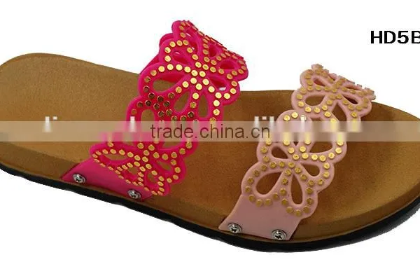 2016 Durable Ladies New Design Flat PCU Blowing Two Strap Slide Sandal Slippers photo-2
