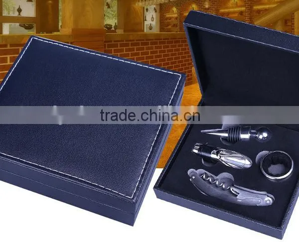 Factory OEM Supply Handmade Wine Tool Set With Leather Box, PU Leather Wine Accessories Gift Set Box photo-3