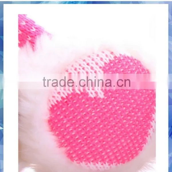 Pink Hear Knitted Girls Winter Earmuffs With Fluffy Lining photo-4
