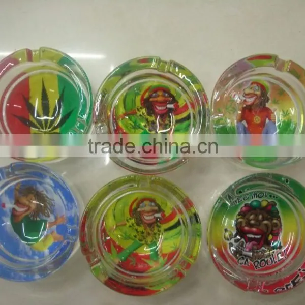 Glass Glow In The Dark Tie Dye Leaf Design Cigarette Ashtrays
