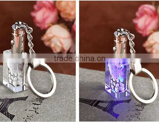 Express 3D laser crystal glass keychains with ring for promotional gift (R-2311)